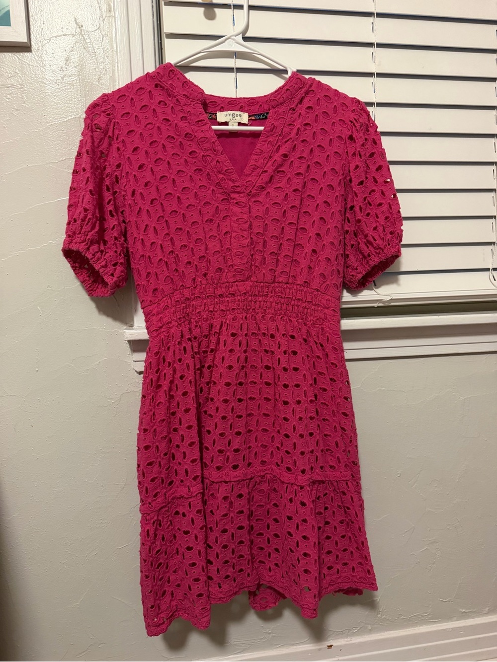 Umgee Fuchsia Eyelet V-Neck Mini Dress